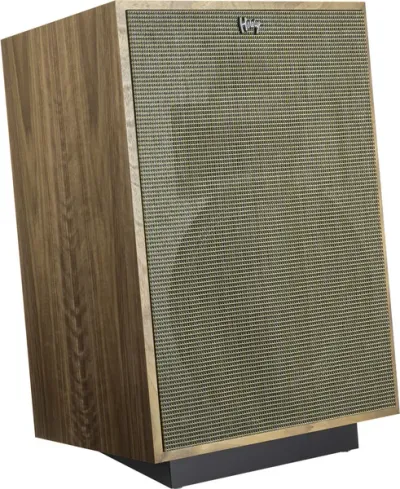 Enceintes 3 voies Klipsch Heresy IV – 99 dB, pavillons Tractrix®, bass-reflex, finition noyer, fabriquées aux États-Unis.