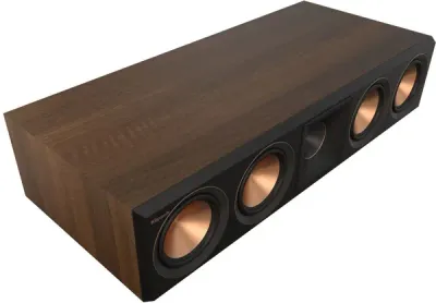 Enceinte centrale Klipsch RP-504C II finition noyer, 150 W, 4 HP Cerametallic. Dialogues clairs et graves puissants pour système home cinéma.