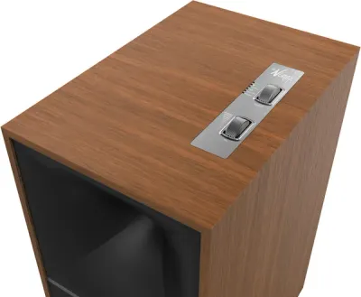 Enceintes amplifiées Klipsch The Nines Noyer avec Bluetooth, USB et HDMI. Son Hi-Fi clair et dynamique, idéales pour musique et home cinéma.