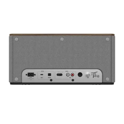Enceinte active Bluetooth Klipsch The Three Plus Walnut pour salon ou bureau, 120 W, 2.1, USB-C audio, phono pré-amplifié et mode chaînage multiroom.