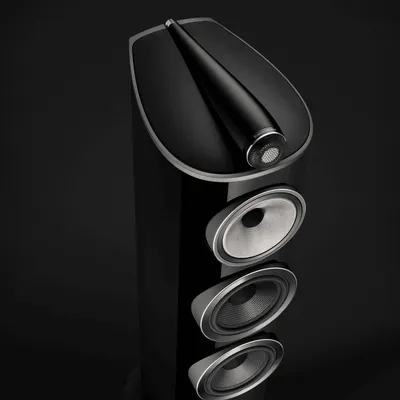 Enceinte colonne Bowers & Wilkins 804 D4 Gloss Black vue de haut du coffret et du haut-parleur