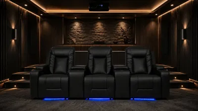 Fauteuils cinéma Lumeo Atria installés dans une salle home cinéma