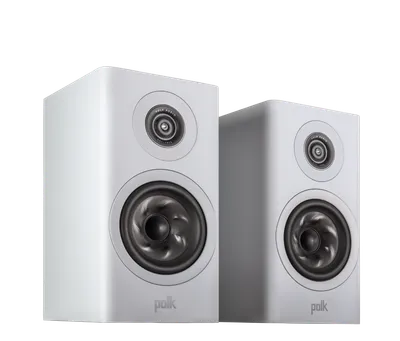 Polk Reserve R100 finition blanc, paire, vue de trois-quarts