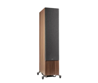Polk Reserve R700 finition noyer brun, trois-quarts droit avec grille