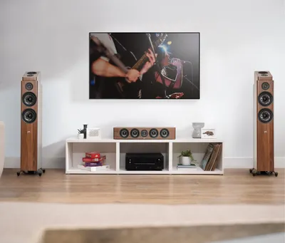 Polk Reserve R900 finition noyer brun, en situation