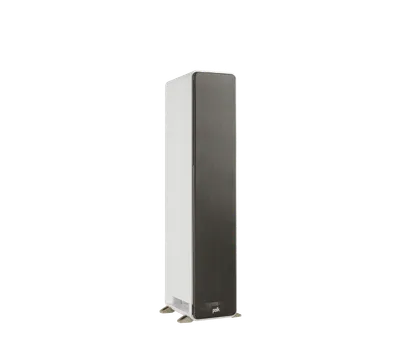 Polk Signature Elite ES50 finition blanc, trois-quarts droit avec grille