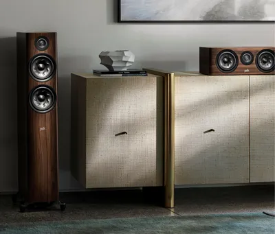 Polk Reserve R300 finition noyer brun, en situation