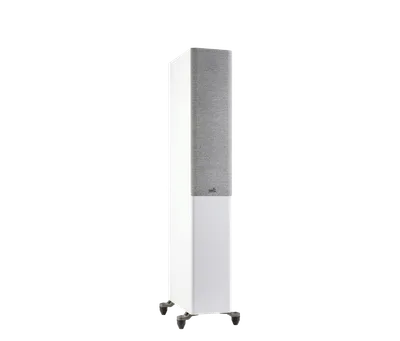 Polk Reserve R500 finition blanc, trois-quarts droit avec grille