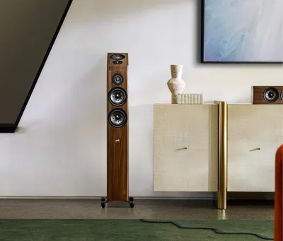 Polk Reserve R500 finition noyer brun, en situation