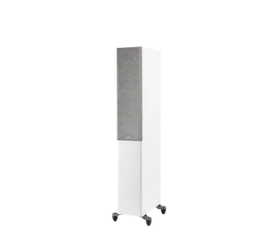 Polk Reserve R500 finition blanc, trois-quarts gauche avec grille