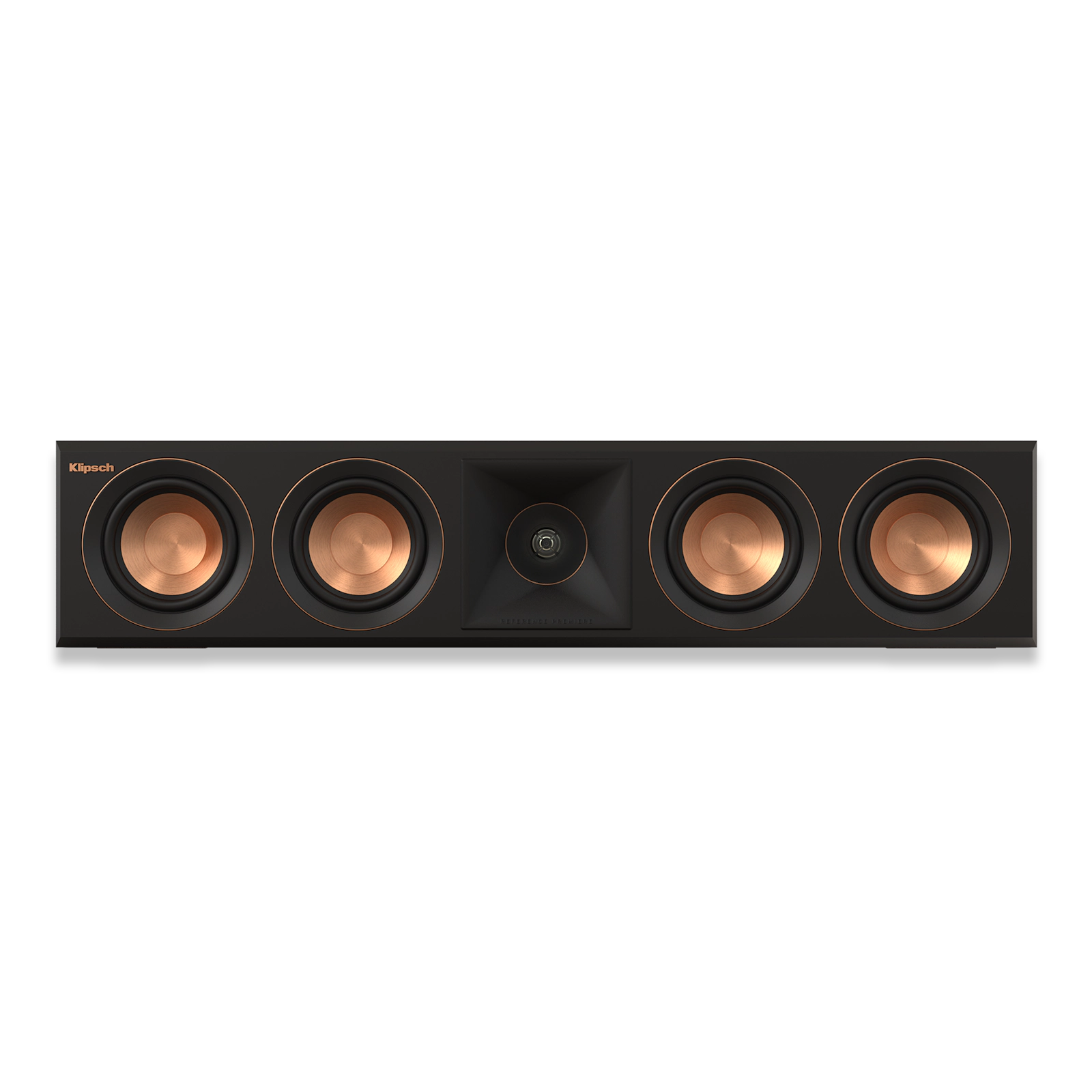 Klipsch RP-404C II Ebony Enceinte centrale Klipsch RP-404C II finition noire, 4 haut-parleurs Cerametallic 10,16 cm, tweeter à pavillon Tractrix, idéale pour home cinéma
