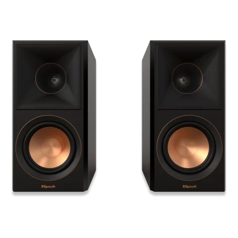 Enceinte bibliothèque Klipsch RP-500M II finition Noyer, 2 voies avec tweeter Tractrix et woofer Cerametallic de 13,3 cm, offrant un son précis et immersif pour home cinéma et écoute Hi-Fi.