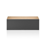Enceinte centrale Bowers & Wilkins HTM6 S3 Oak avec grilles amovibles.