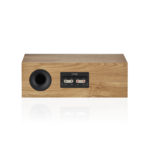 Connecteurs de l'enceinte centrale Bowers & Wilkins HTM6 S3 Oak, bornes à vis pour câbles audio.