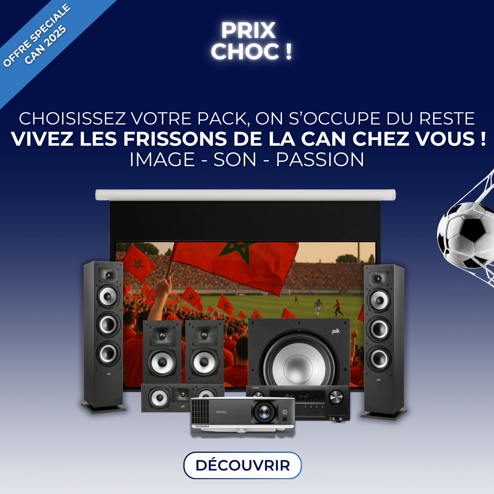 Vivez la CAN 2025 chez vous, comme si vous étiez dans le stade. Des images géantes, un son puissant et enveloppant, des émotions garanties… Chaque match devient une expérience unique, à partager avec vos proches, sans quitter votre canapé. 👉 Avec HomeSolutions, vous êtes entre de bonnes mains : nous nous occupons de tout, de l’installation au réglage, pour que vous profitiez d’une immersion totale, clé en main. HomeSolutions – L’expert qui transforme vos soirées foot en moments inoubliables.