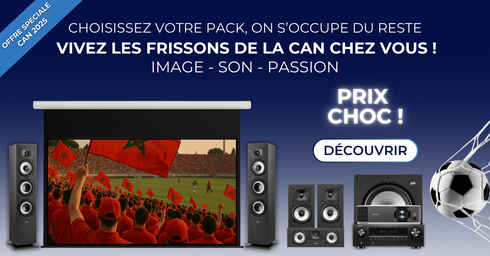 Vivez la CAN 2025 chez vous, comme si vous étiez dans le stade. Des images géantes, un son puissant et enveloppant, des émotions garanties… Chaque match devient une expérience unique, à partager avec vos proches, sans quitter votre canapé. 👉 Avec HomeSolutions, vous êtes entre de bonnes mains : nous nous occupons de tout, de l’installation au réglage, pour que vous profitiez d’une immersion totale, clé en main. HomeSolutions – L’expert qui transforme vos soirées foot en moments inoubliables.