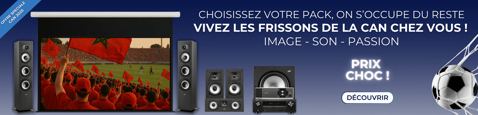 Vivez la CAN 2025 chez vous, comme si vous étiez dans le stade. Des images géantes, un son puissant et enveloppant, des émotions garanties… Chaque match devient une expérience unique, à partager avec vos proches, sans quitter votre canapé. 👉 Avec HomeSolutions, vous êtes entre de bonnes mains : nous nous occupons de tout, de l’installation au réglage, pour que vous profitiez d’une immersion totale, clé en main. HomeSolutions – L’expert qui transforme vos soirées foot en moments inoubliables.